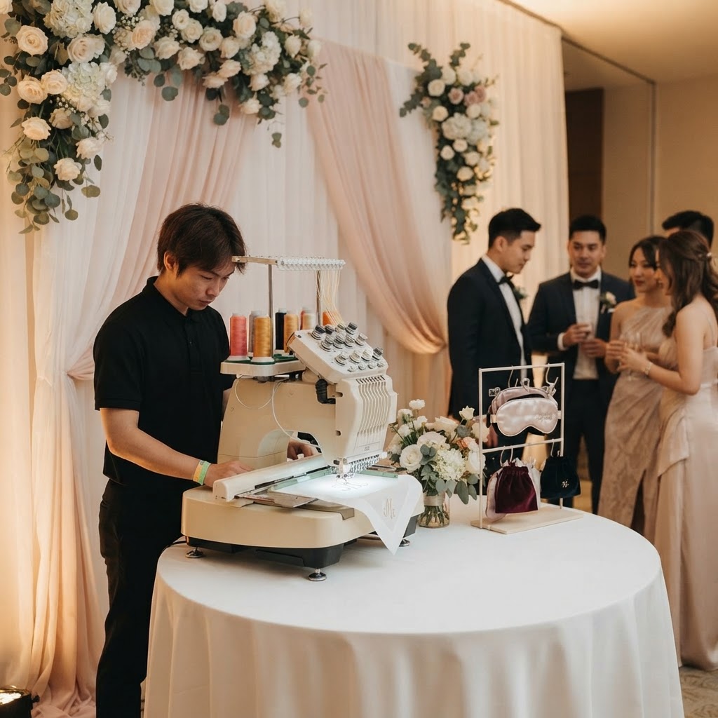 HonourBros live embroidery at an elegant wedding