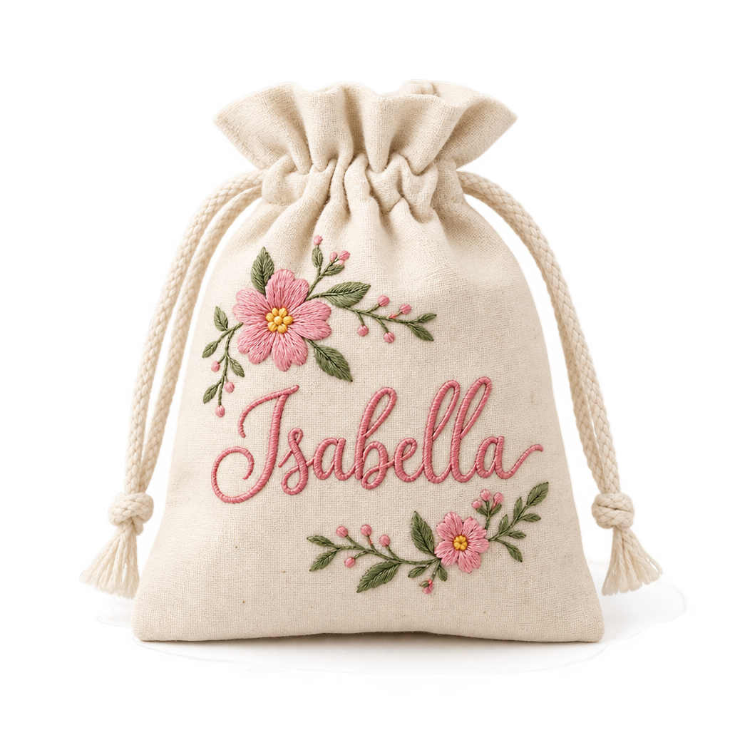 Embroidered drawstring pouch
