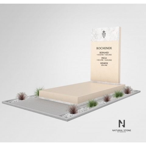 Kolekcja Limestone. Elegancki nagrobek w odcieniu bieli oraz beżu z wapienia oraz marmuru.