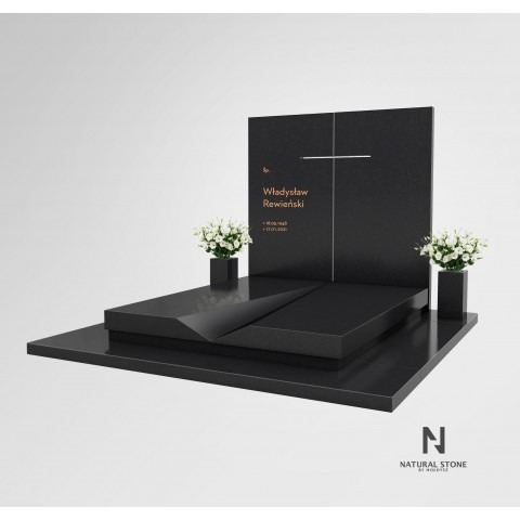 Black 2.0. Wzór nagrobka podwójnego z czarnego kamienia, zbudowany z masywnych płyt kamiennych.