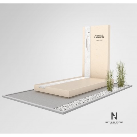 Kolekcja Limestone. Beżowy nagrobek w prostej formie. Wapień i Marmur