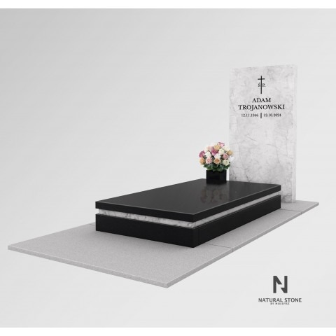 Kolekcja 2025 Bianco Carrara. Wzorcowy model nagrobka w prostej formie.