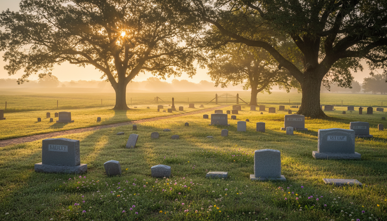 Peaceful sunrise over M+ Cemetery in Splendora, Texas