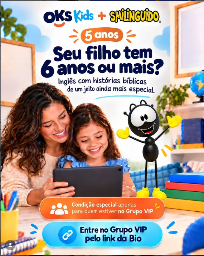Mãe e filha aprendendo inglês com histórias bíblicas — OKS Kids + Smilinguido 5 anos