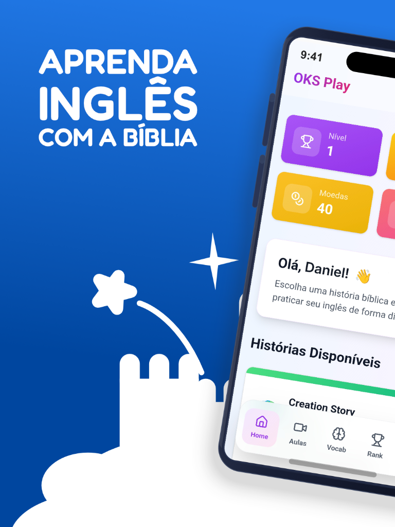 App OKS Play Kids com histórias bíblicas para aprender inglês