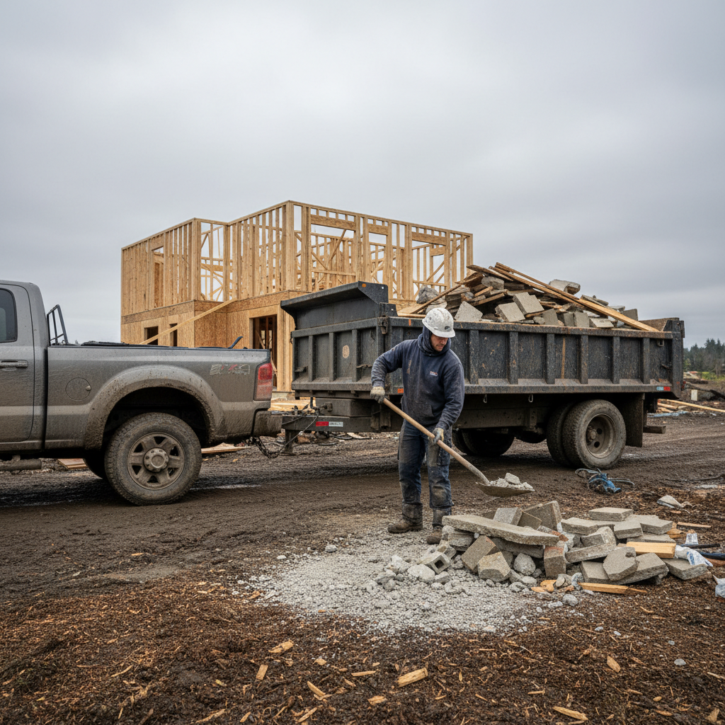 Construction debris removal at a job site in Western Washington