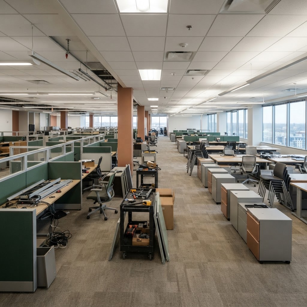 Corporate office space being decommissioned and cleared for turnover