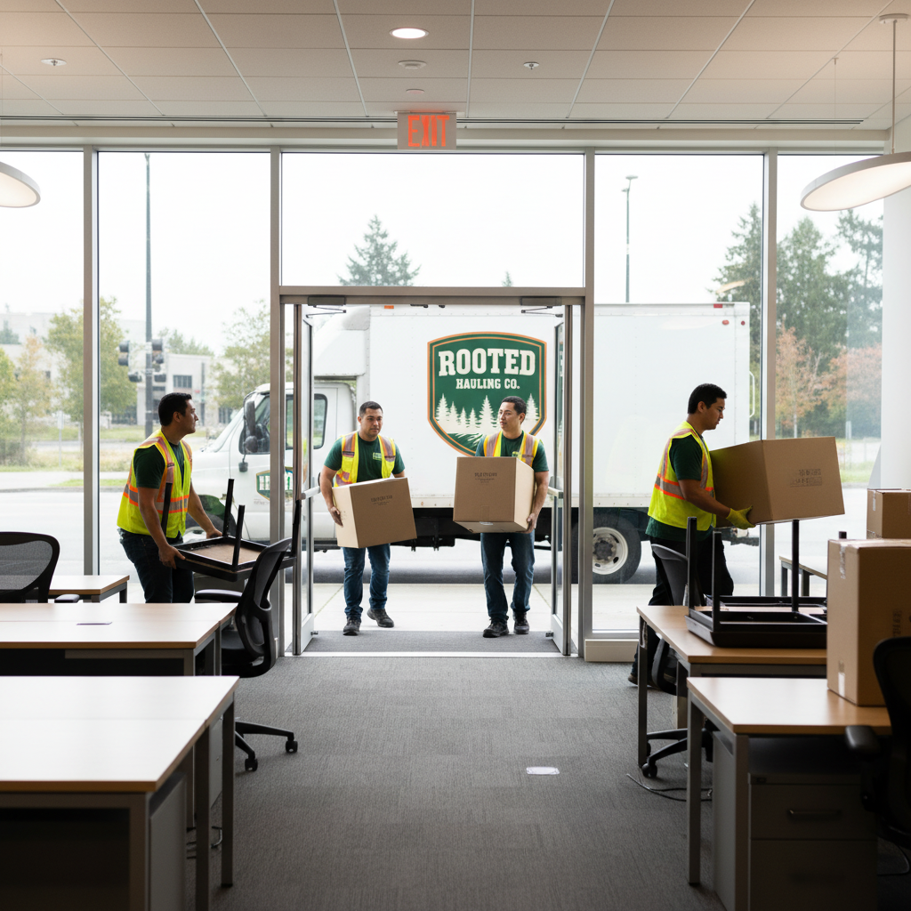 Rooted Hauling Co. crew handling commercial cleanup in Western Washington