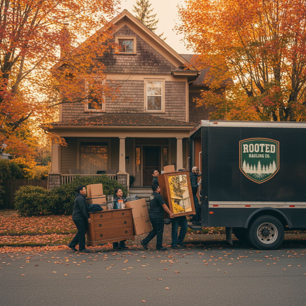 Rooted Hauling Co. crew handling an estate cleanout in Western Washington