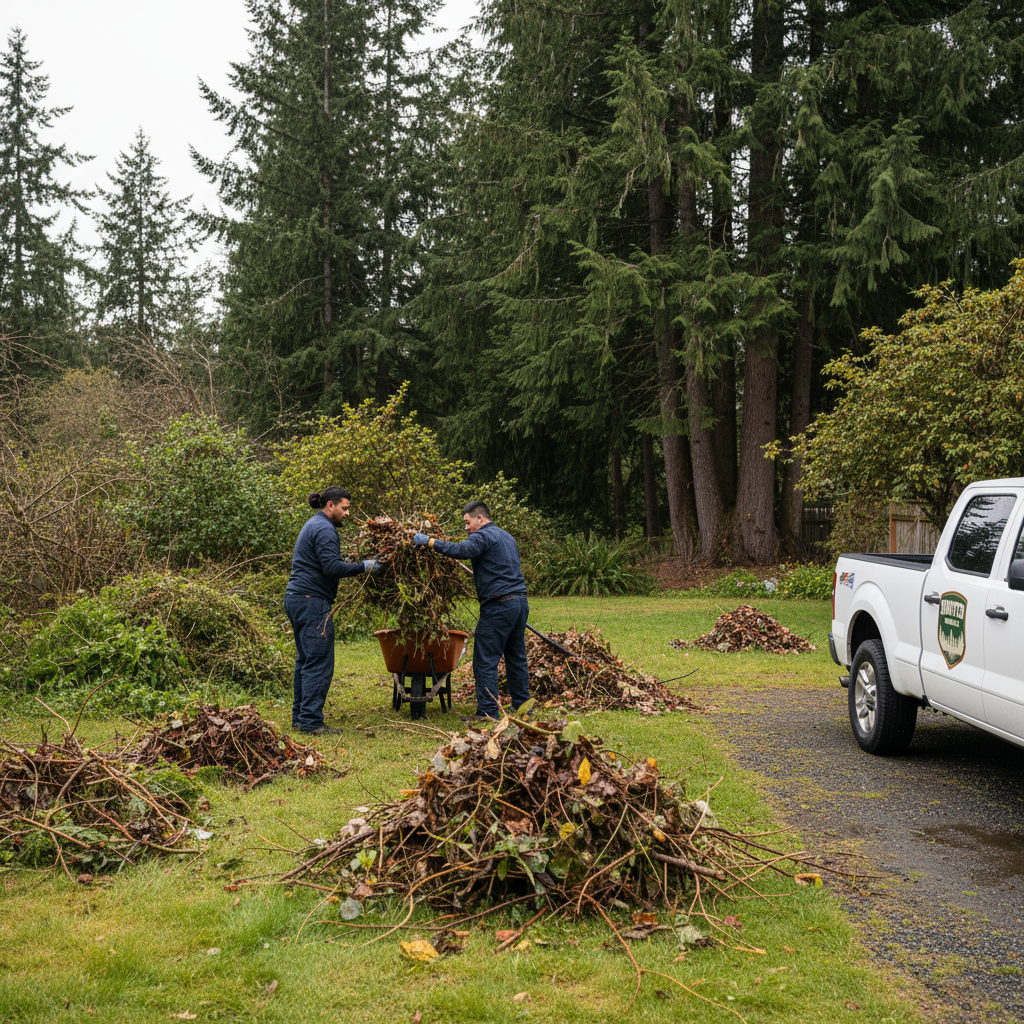 Rooted Hauling Co. crew hauling yard debris in Western Washington