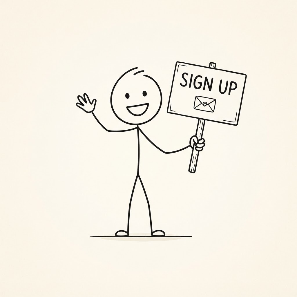 Stick figure signing up