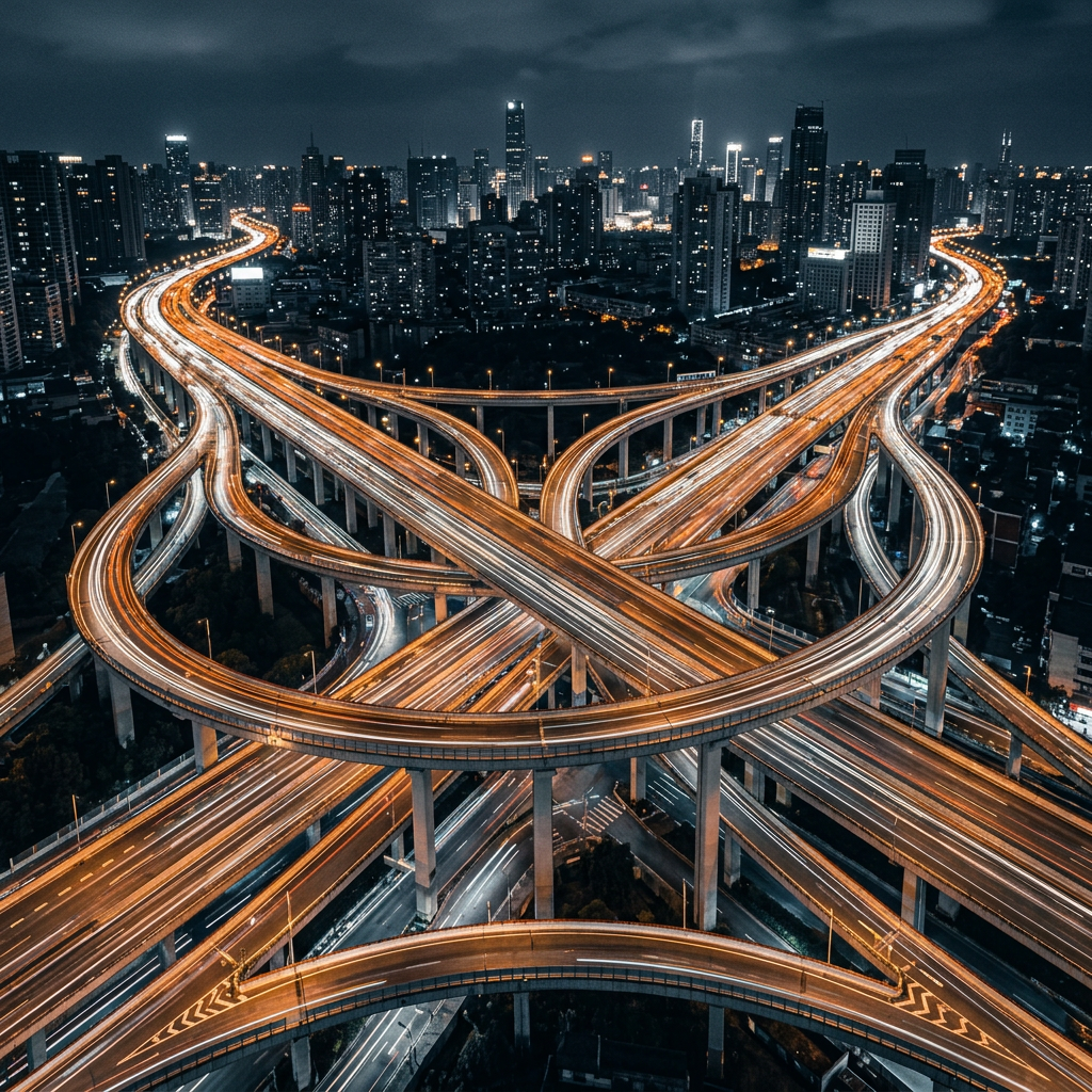 Futuristic work zone at night