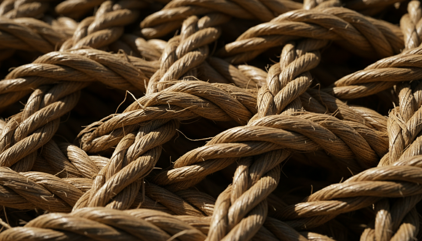 Hemp textile future — golden fibers interlocking with structural strength