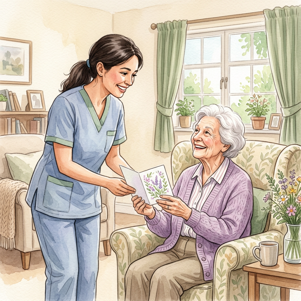 Nurse giving a card