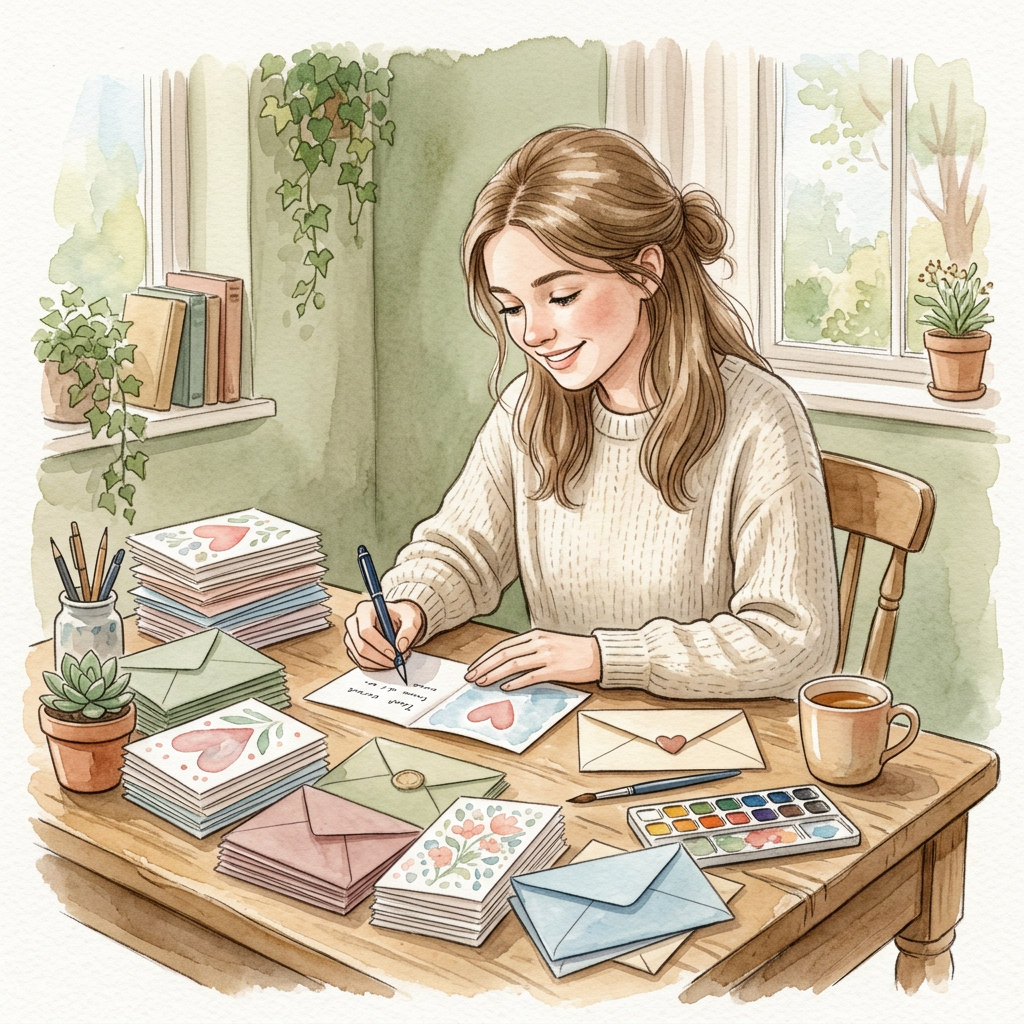 Volunteer writing a card