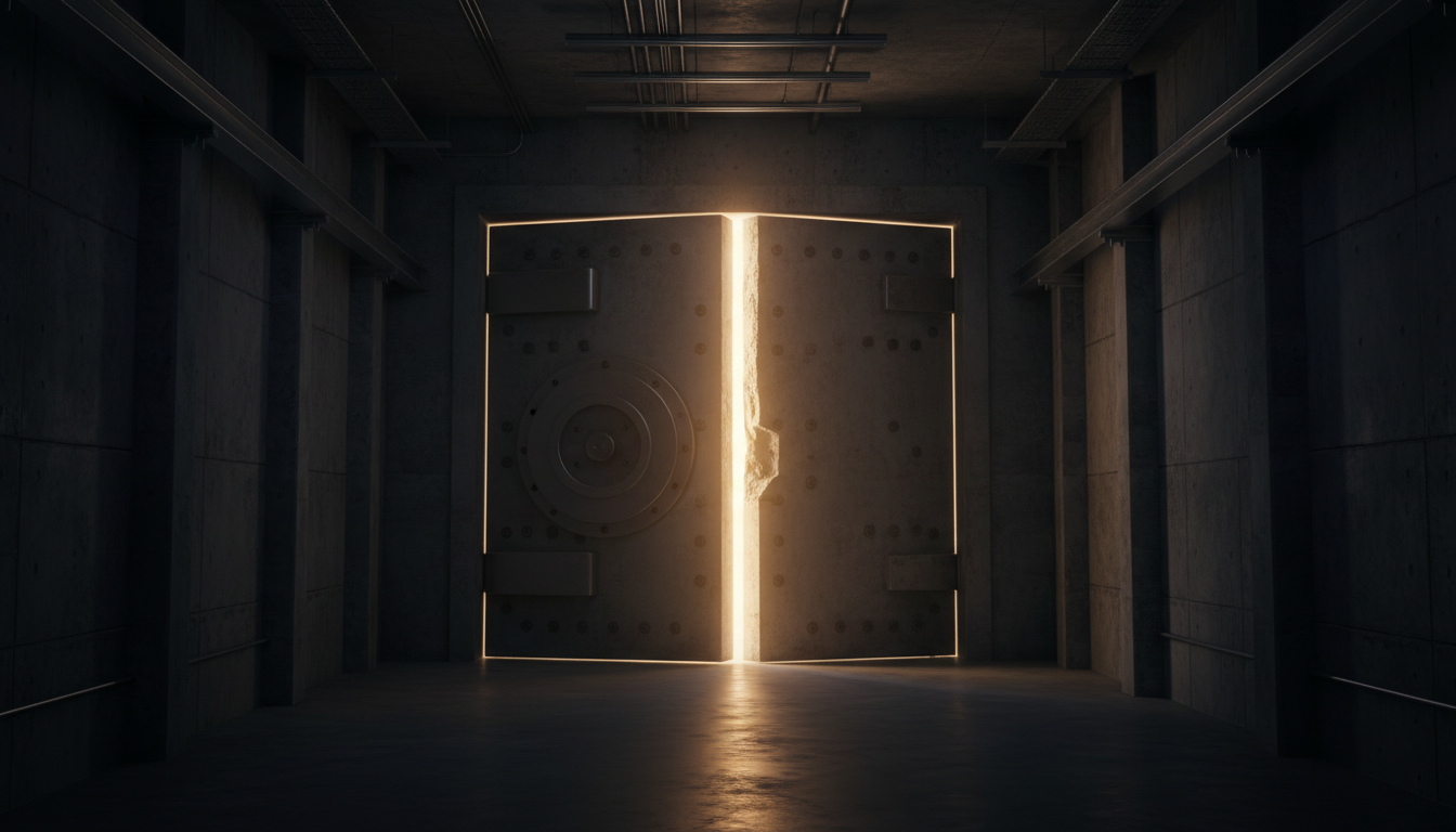 Vault door with warm light representing security and structure