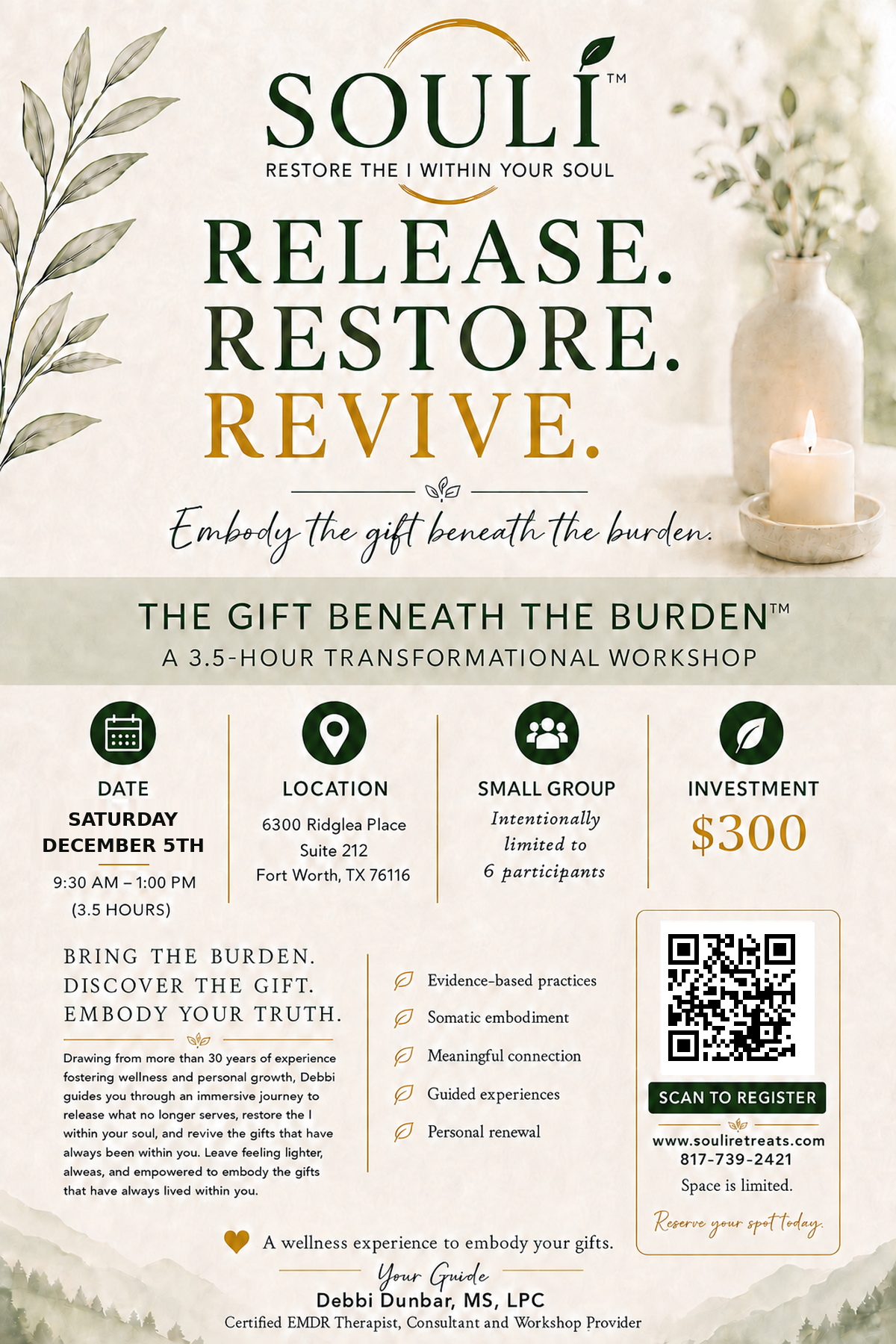 Workshop flyer — Saturday, December 5, 2026. Scan the QR code to register.