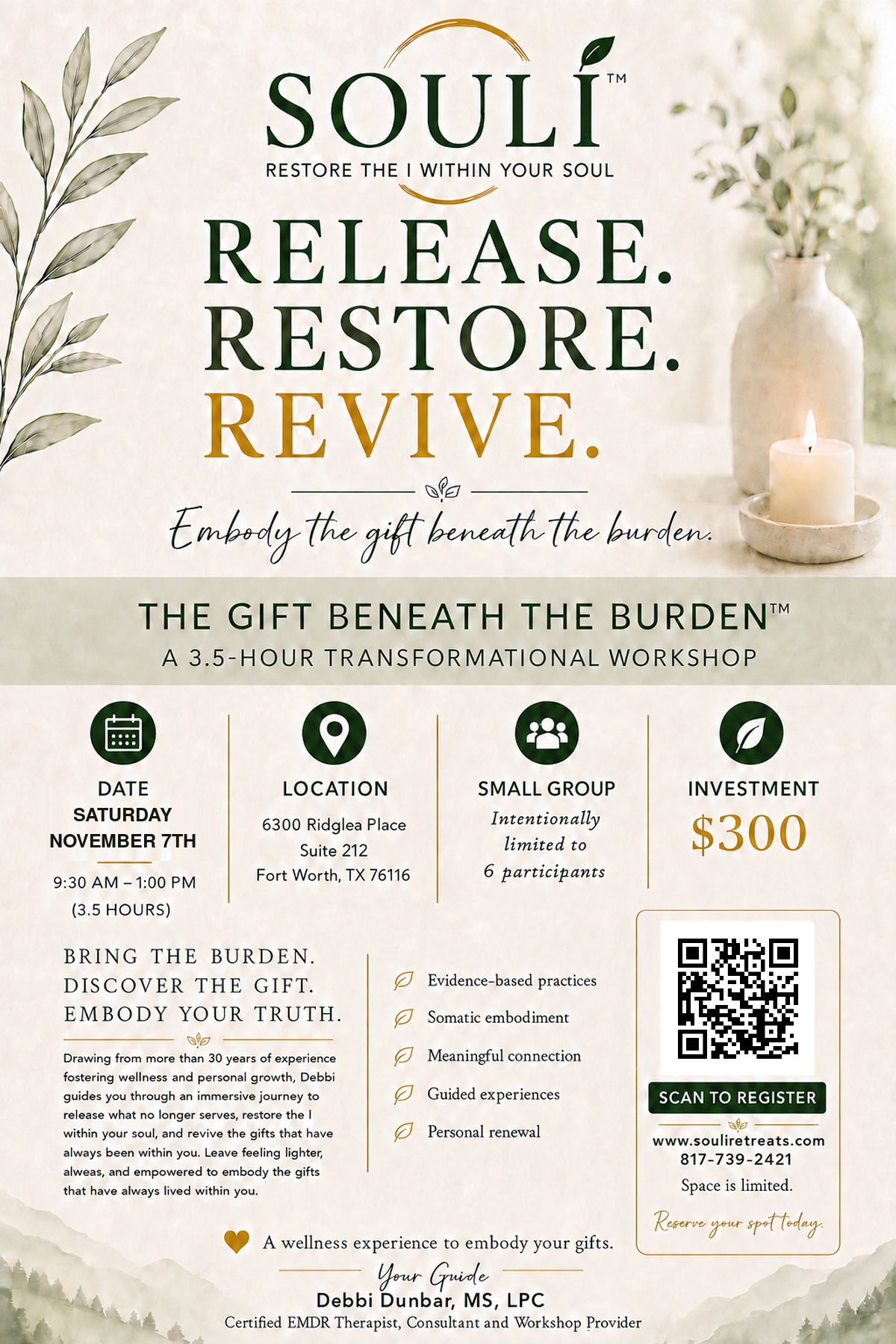 Workshop flyer — Saturday, November 7, 2026. Scan the QR code to register.