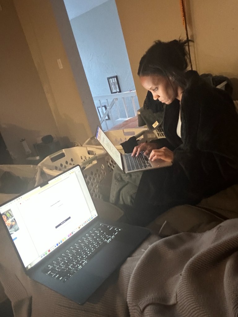 Working on a laptop at home, building something new