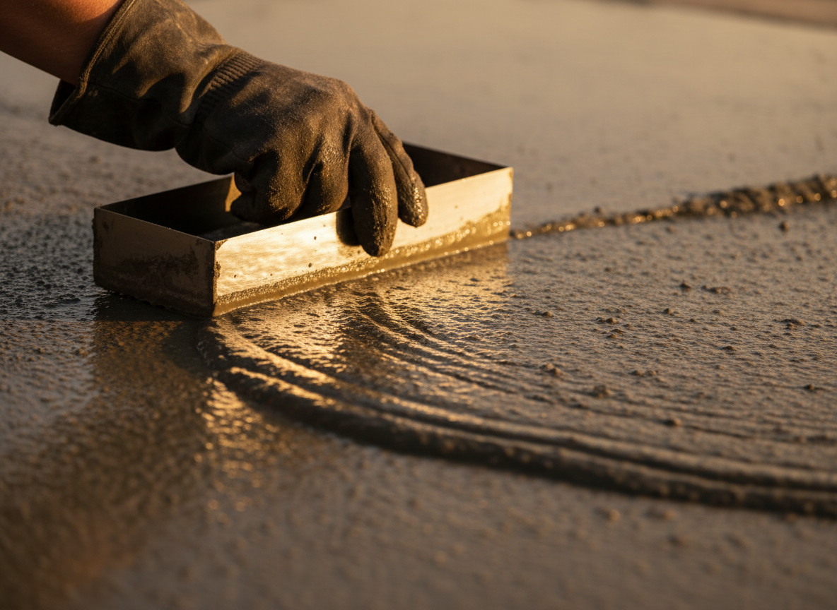 Concrete contractor Dallas TX finishing wet concrete slab by Fantastico Construction Group