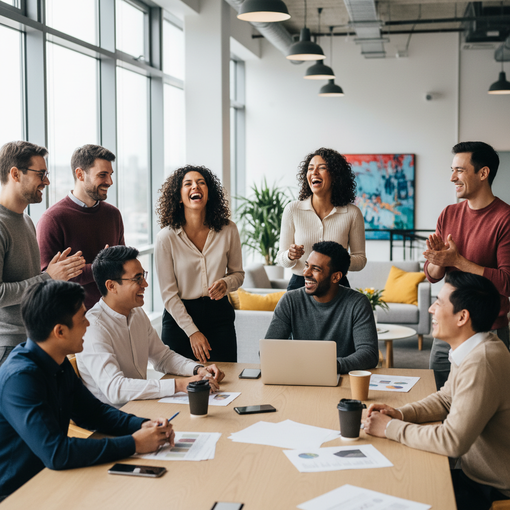 Paid team laughing and collaborating