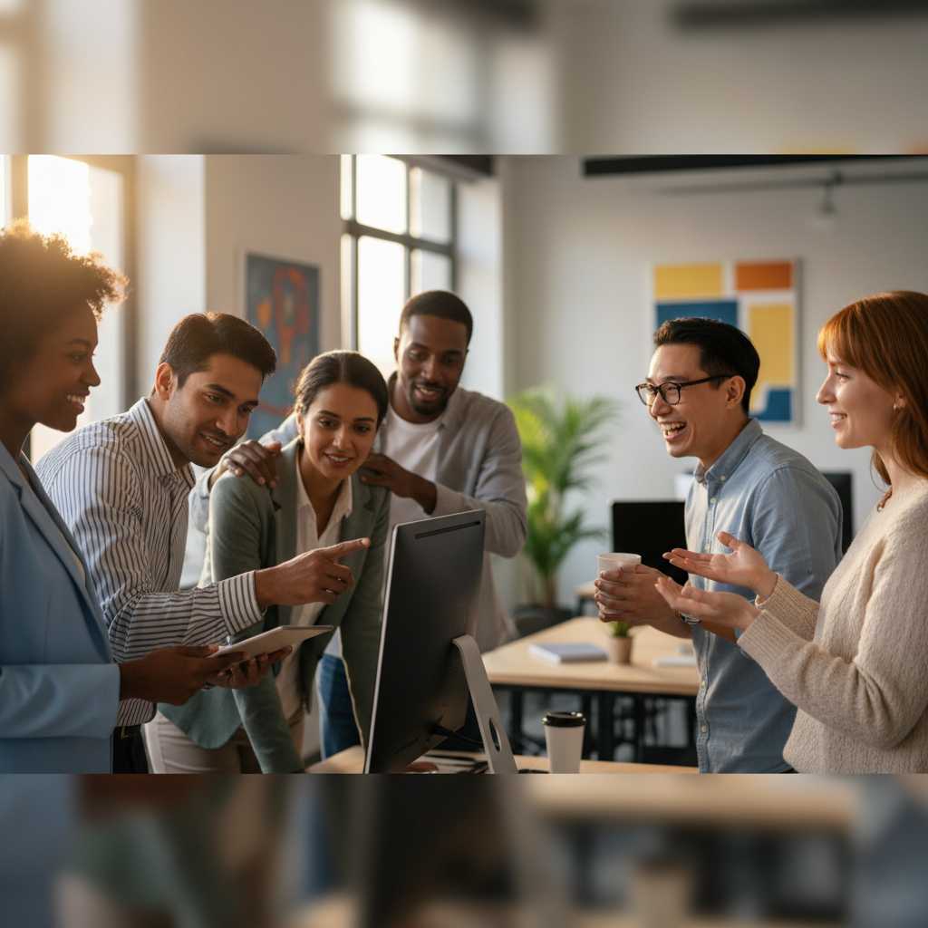 Diverse team collaborating in office