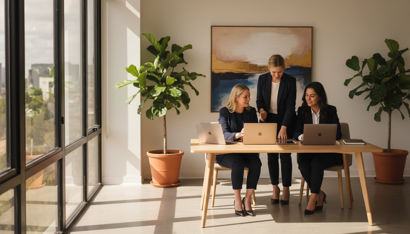 Professional team collaborating in modern office