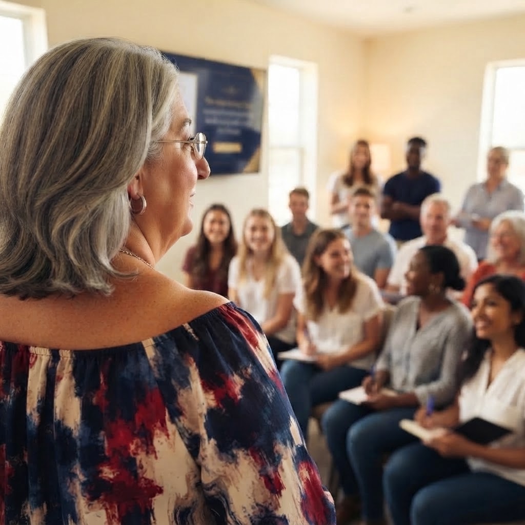 Rebecca L. Johns presenting to a gathering at the institute