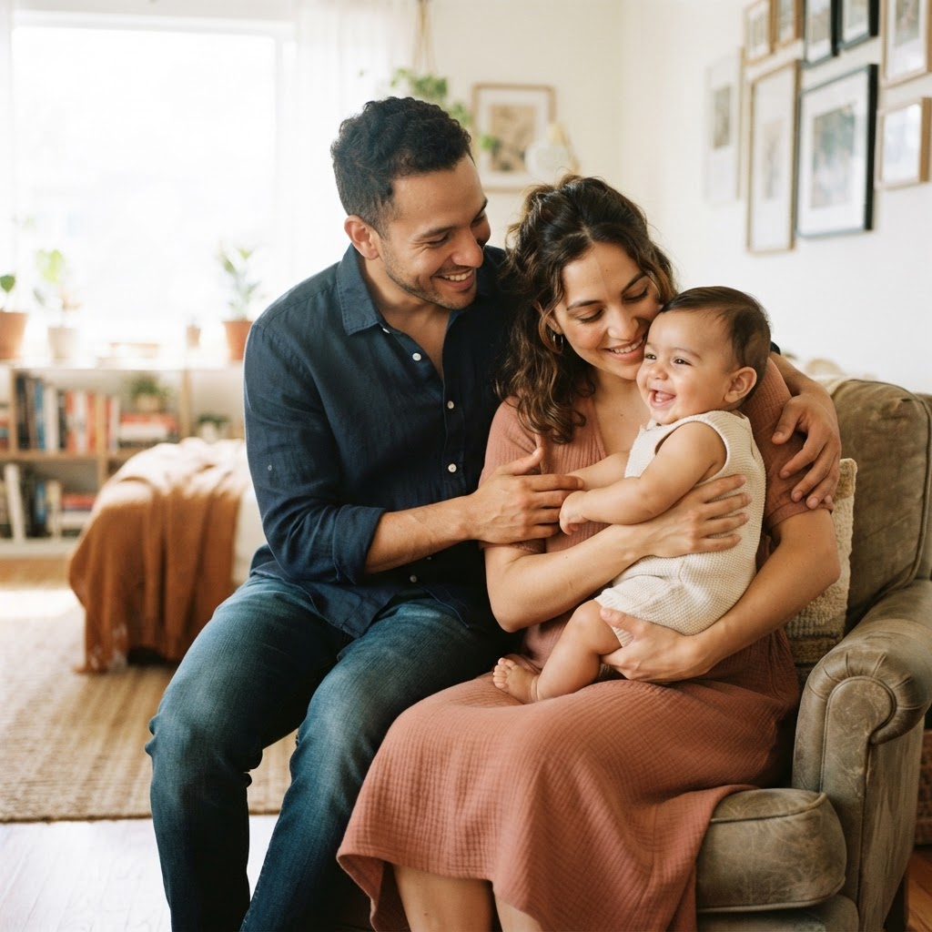 Conscious Motherhood & Infant Development — A young Hispanic family with their baby