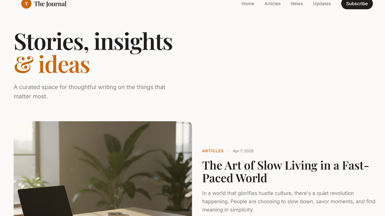 The Journal Blogger App template preview