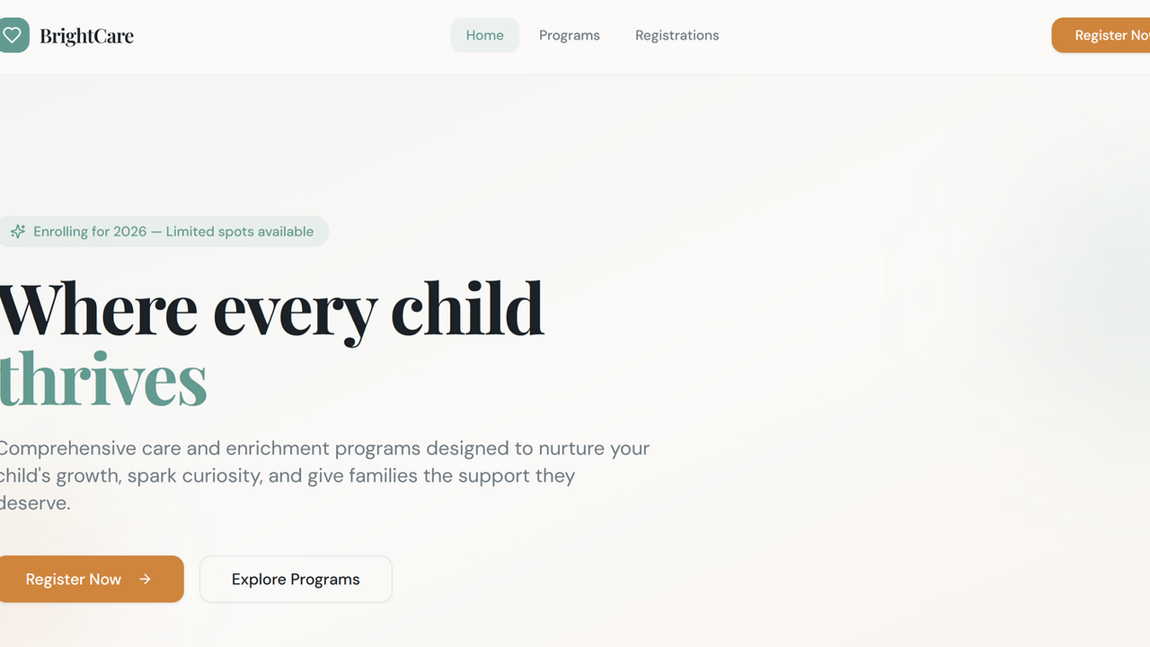 BrightCare Child Care Services Providers App template preview