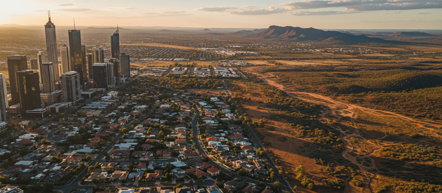 Aerial view of Australian urban landscape at golden hour
