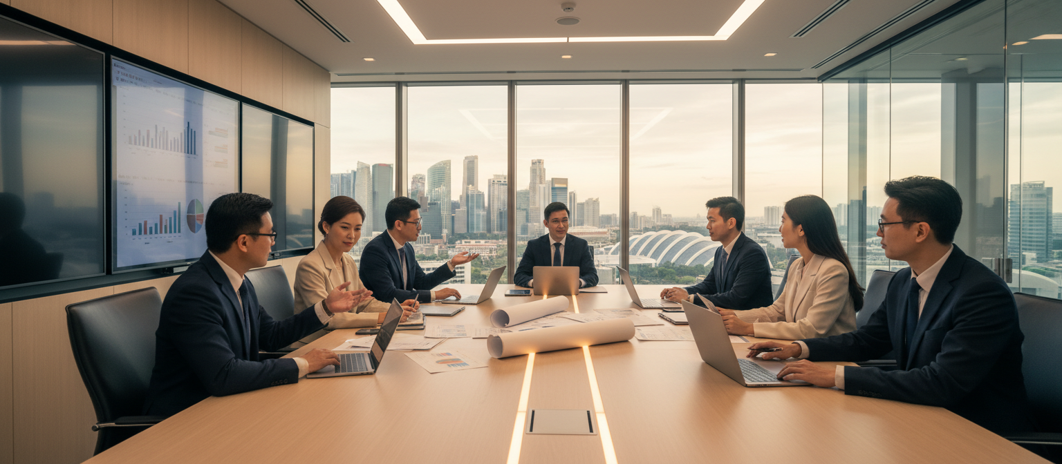 Corporate meeting in modern Singapore office