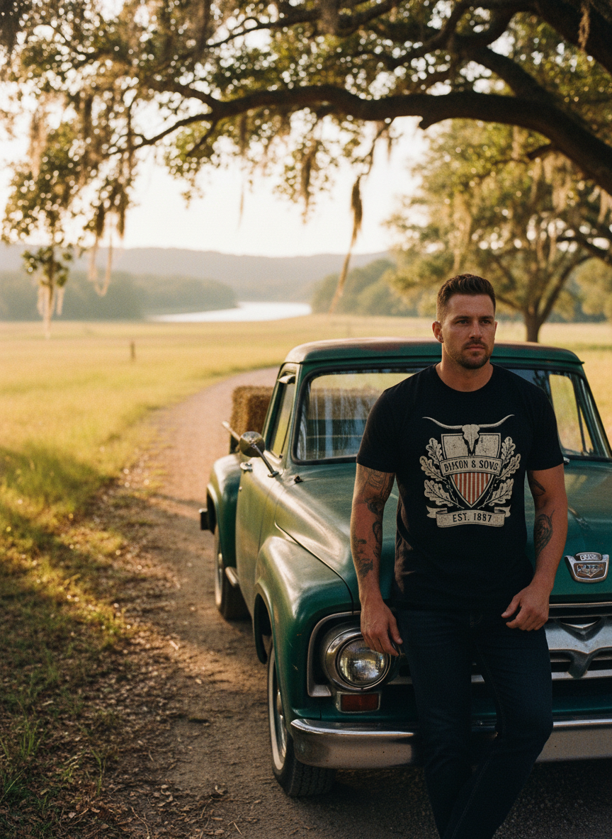 Lifestyle shot - man by vintage truck