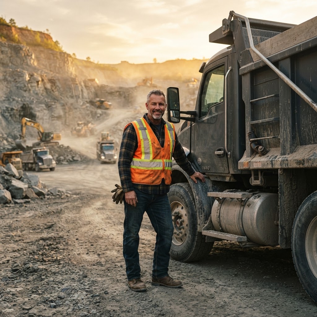 Professional dump truck driver