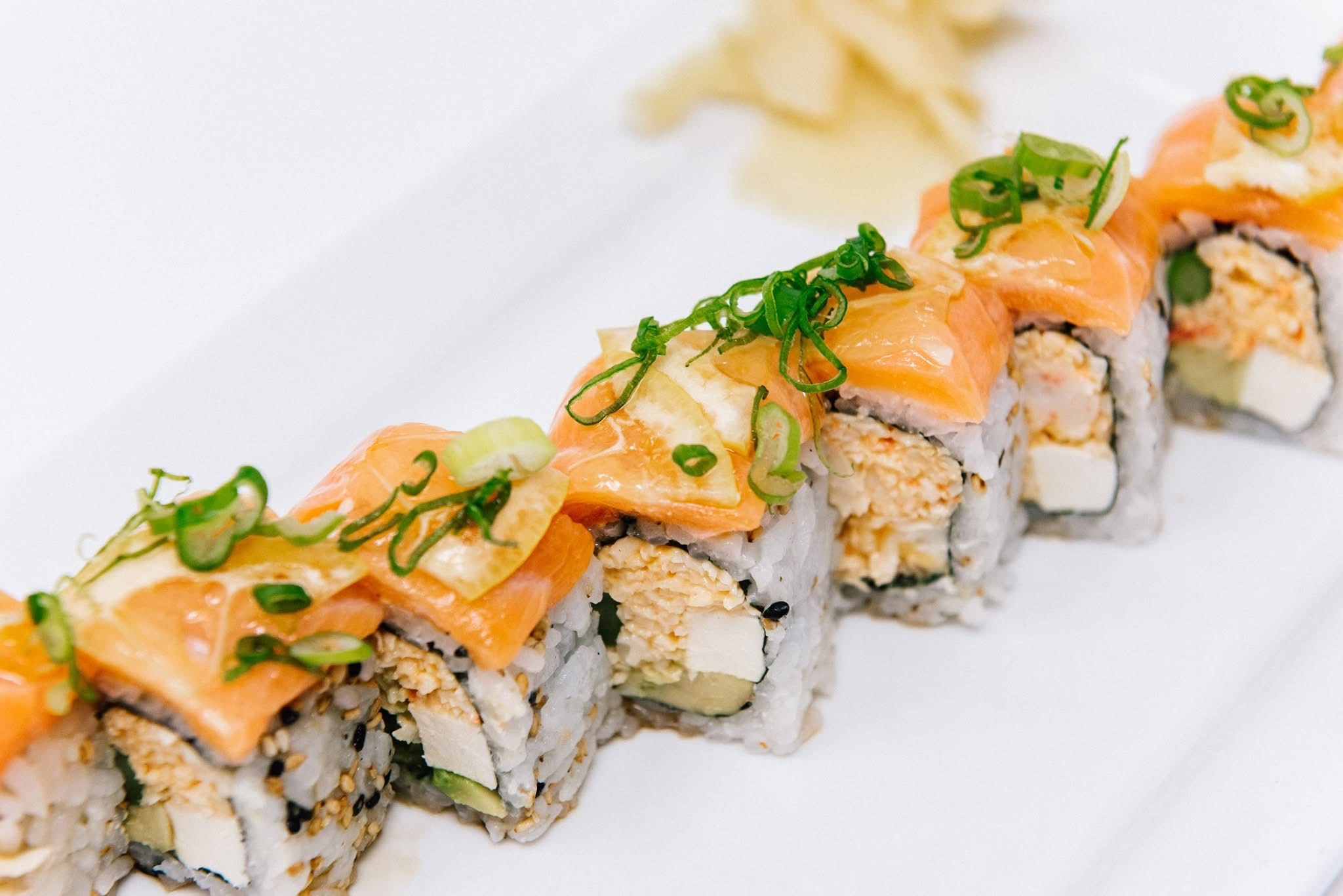 Dragon Roll with salmon and avocado at Sushi Brokers