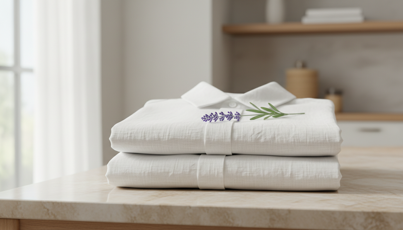 Clean folded premium laundry with lavender