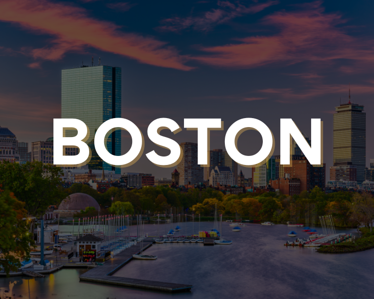 NECANN’s official Boston graphic over a photograph of the city skyline