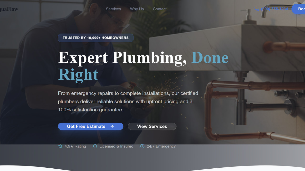 AquaFlow Plumbing Services App template preview