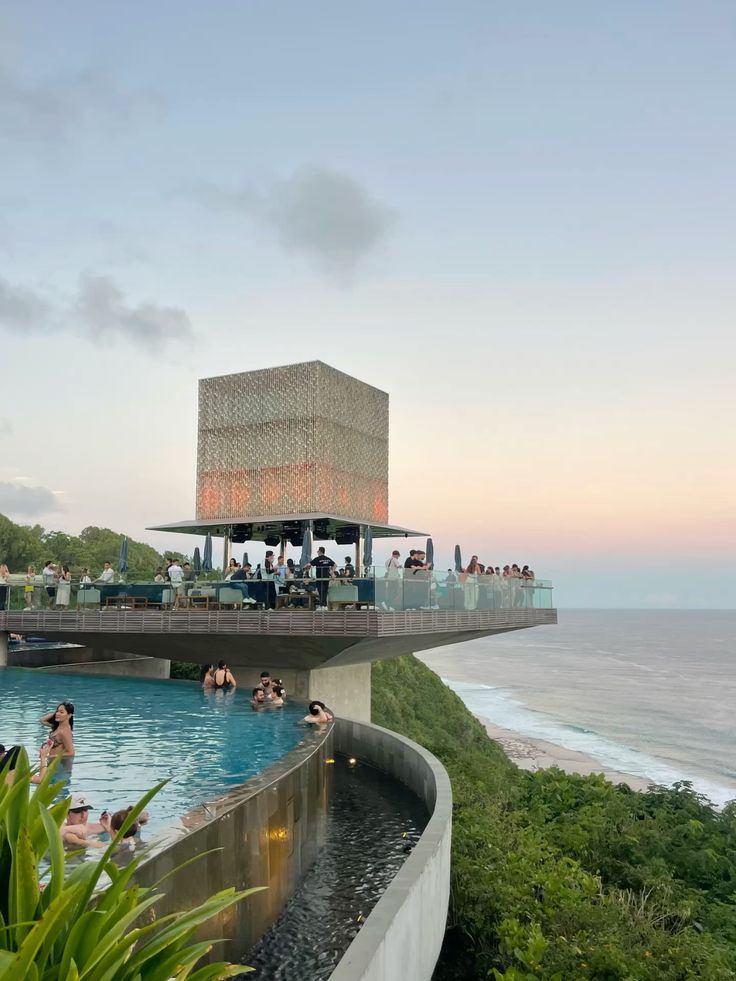 Cliffside resort at sunset