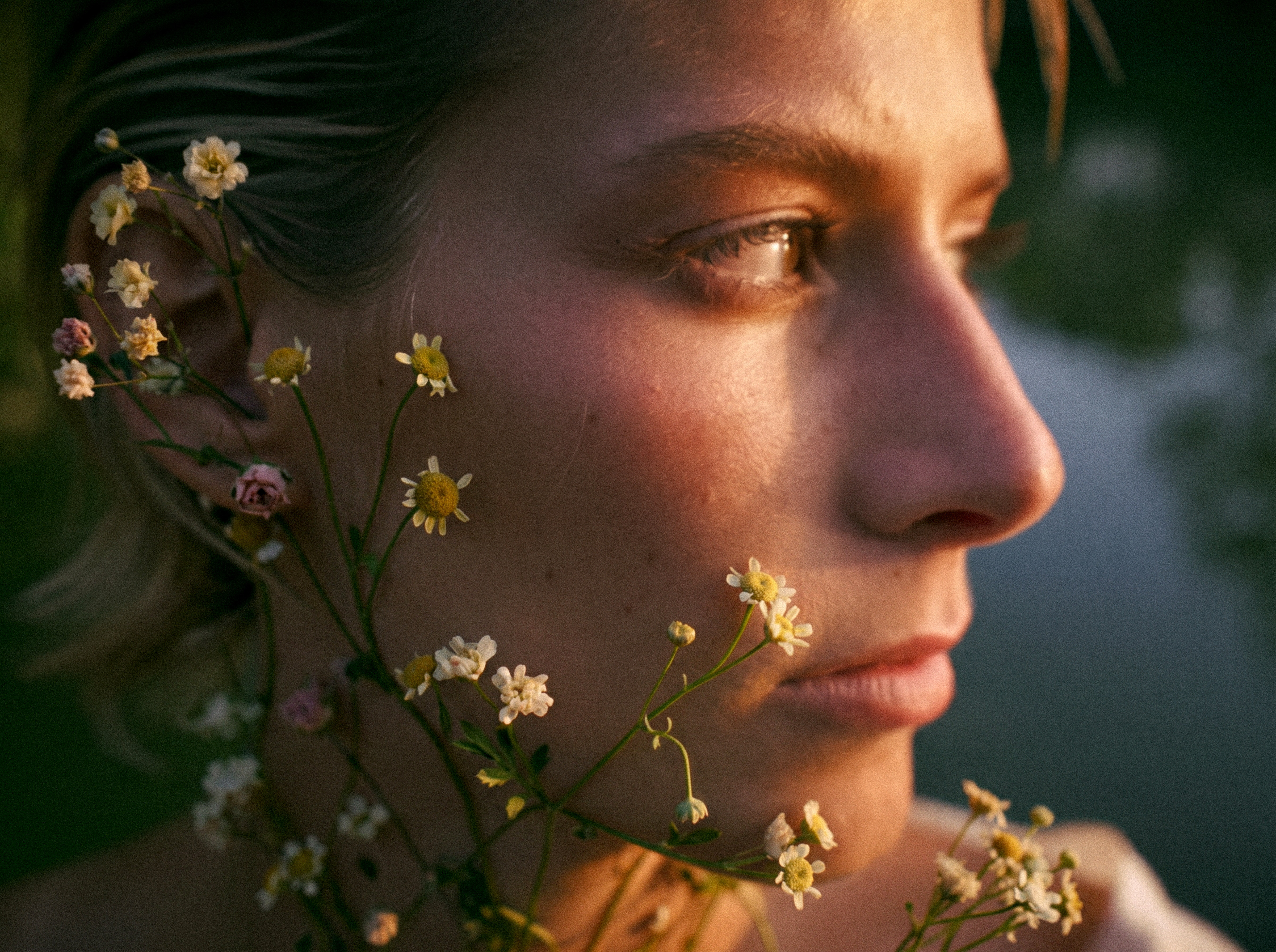 Golden Profile with Daisies