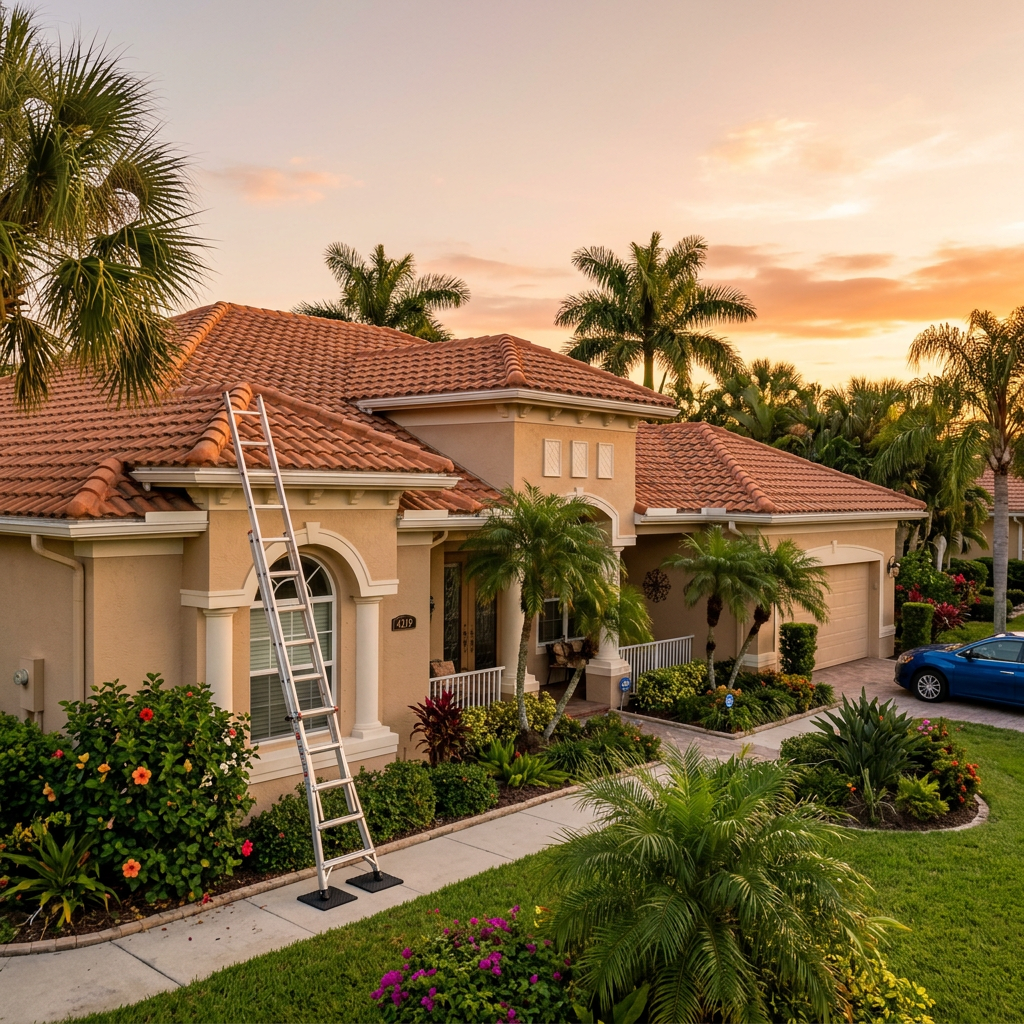 Florida home with new tile roof at sunset