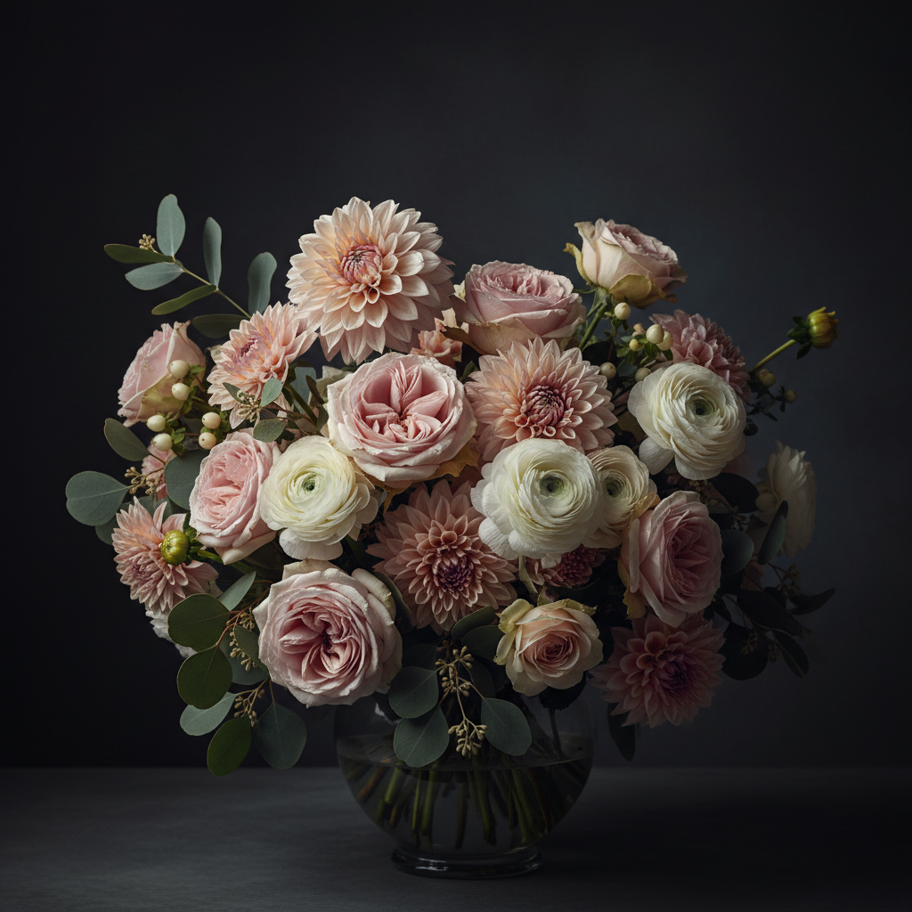 Composition roses et dahlias