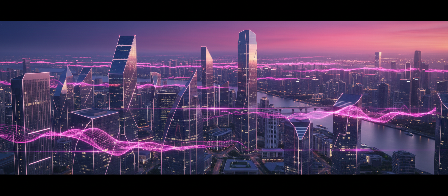 5G wireless network connectivity over a modern city skyline — fast business internet by MY IT BRAIN