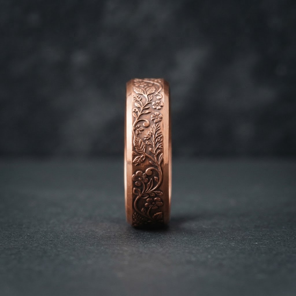 Floral Embossed Copper Ring