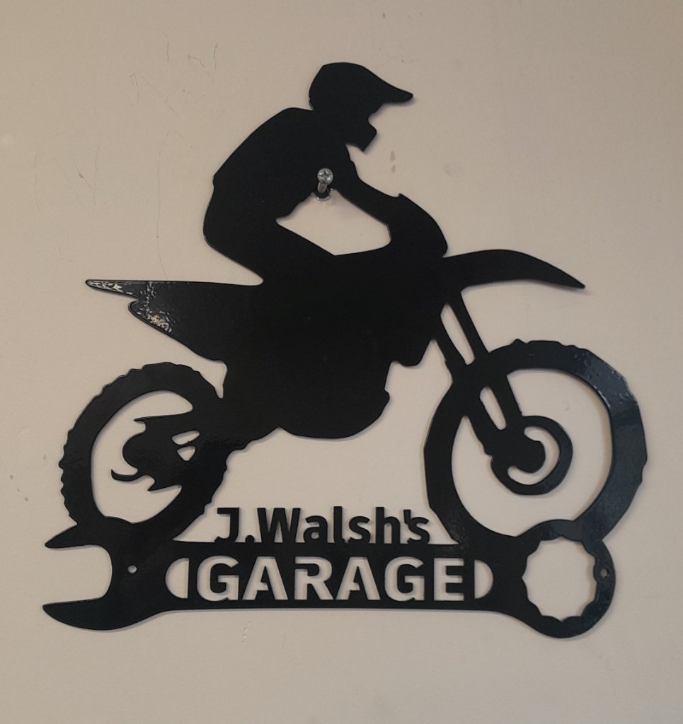 J Walsh Garage motocross black laser cut sign