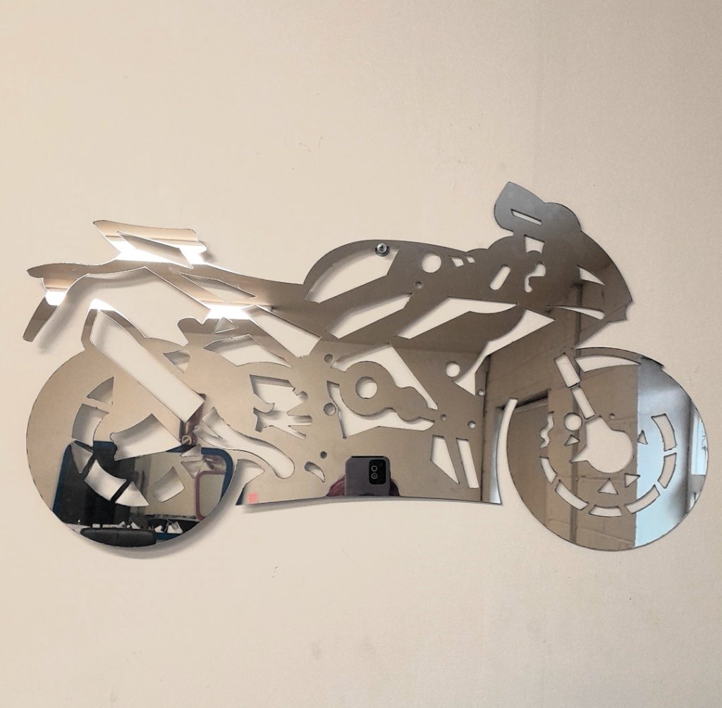 Sport bike polished steel laser cut wall art