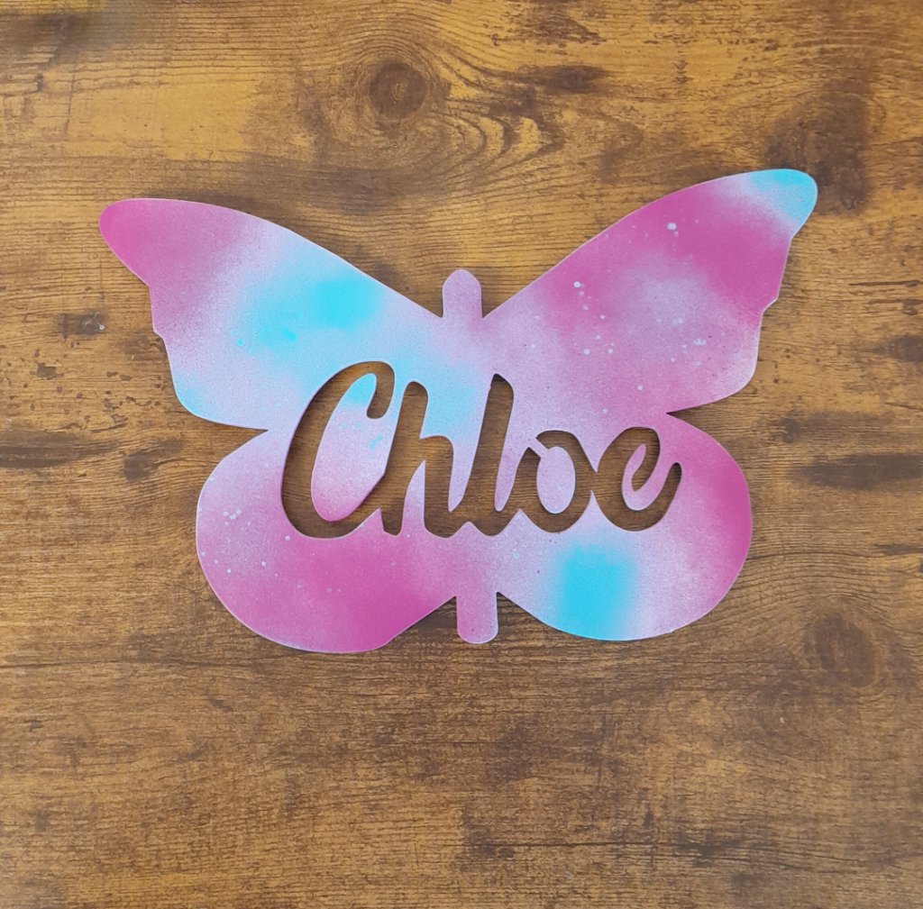 Chloe butterfly name sign pink blue