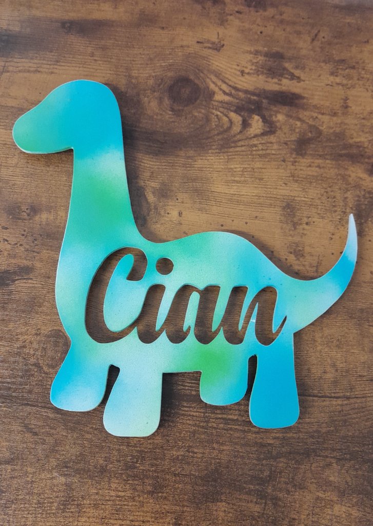 Cian dinosaur name sign blue green