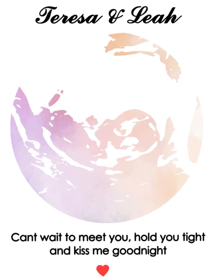 Teresa and Leah baby bump watercolour design
